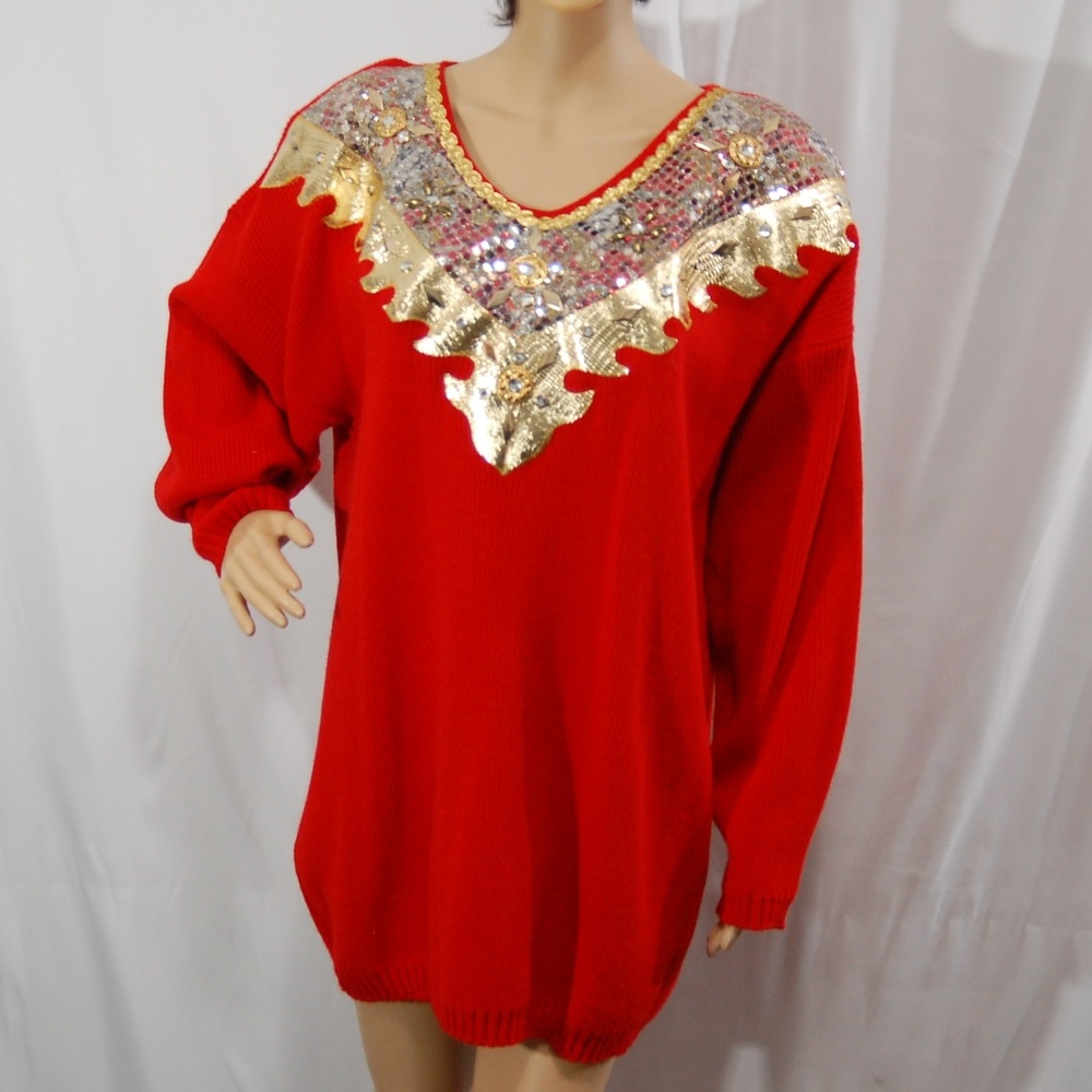 Red Decorative Sweater Suit
